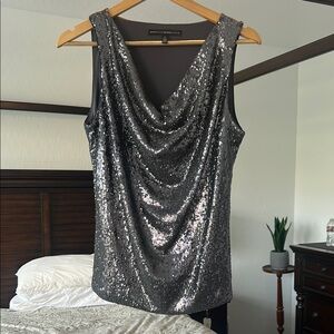 White House Black Market Silver Sequin Top